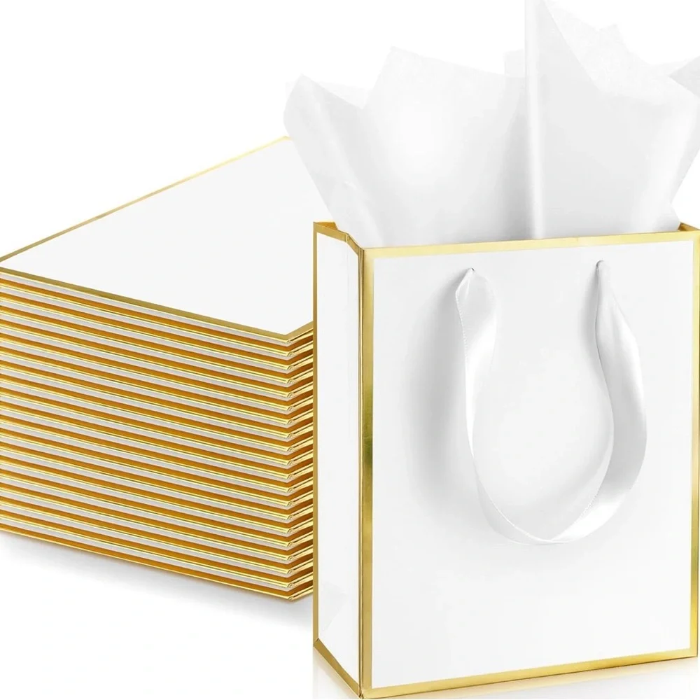 5 Pack Metallic Paper Gift Bags with Handle and Tissue 9 x 7 x 3.1